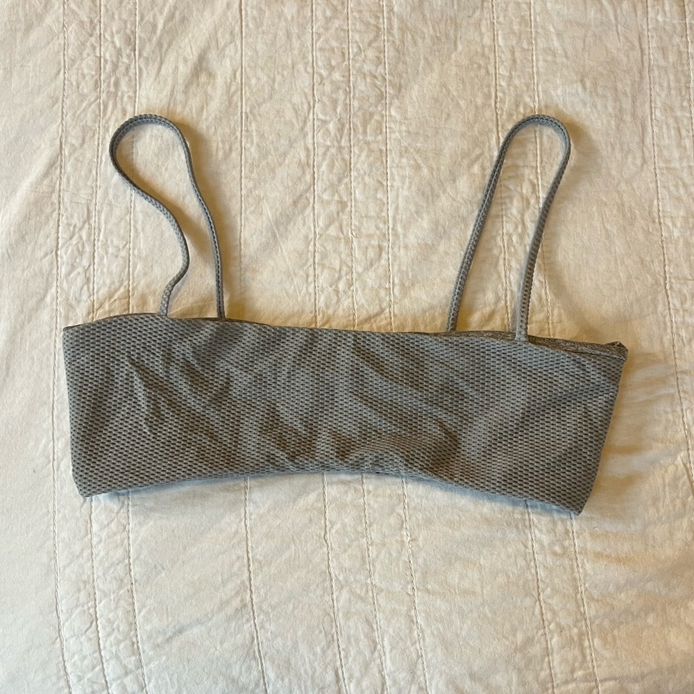 Textured Grey Bandeau Bralette Bikini Top